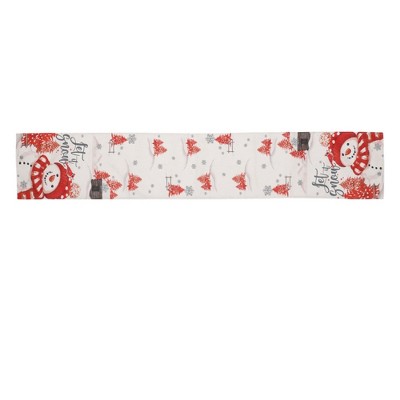 Unique Bargains Christmas Table Runner Black-Mouth Snowman Linen Red White 72"x13" 1 Pc