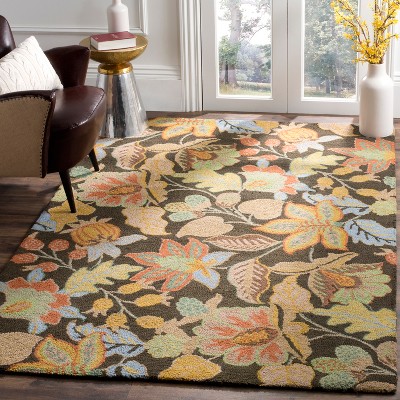 Handmade Black Floral Wool Tufted Rectangular Rug 3' x 5'