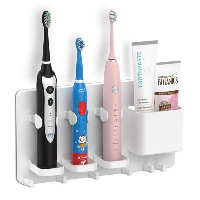 LunaLulinlk Adhesive Electric Toothbrush Holder Wall Mounted Razor Hanger Bathroom Organizer Box ABS (White)