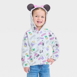 Toddler Girls' Disney Minnie Mouse & Friends Quilted Zip-Up Hoodie - Off-White - 1 of 4