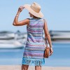 Women's Vibrant Fringe Striped Mini Beach Dress -Cupshe - 4 of 4