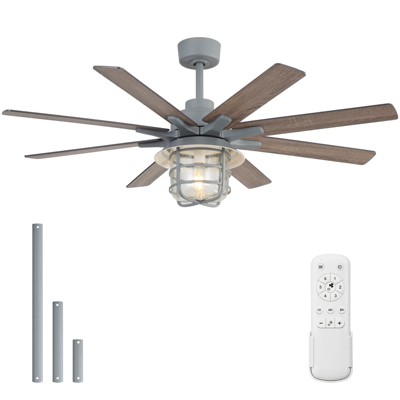 Sofucor Ceiling Fans with Lights and Remote Dimmable Quiet Ceiling Fans with Lights with Adjustable Drop Bar Cement for Bedroom Living Room Apartment