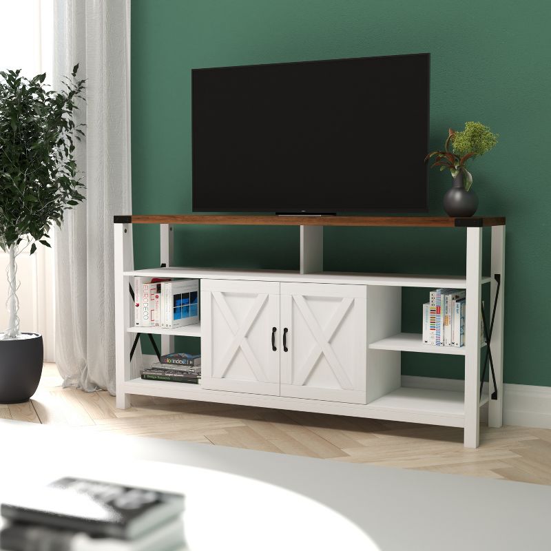 Emma and Oliver Modern Rustic Farmhouse Media Console Cabinet with Spacious Open and Closed Storage, 2 of 8