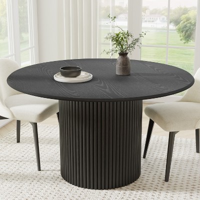 Dovelina Black Wood Dining Table Round Kitchen Table for 6 People