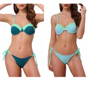 INSPIRE CHIC Women's Contrast Color Ribbed Triangle Bottom Swimwear Bathing Bikini Suits 2 Sets - 1 of 4