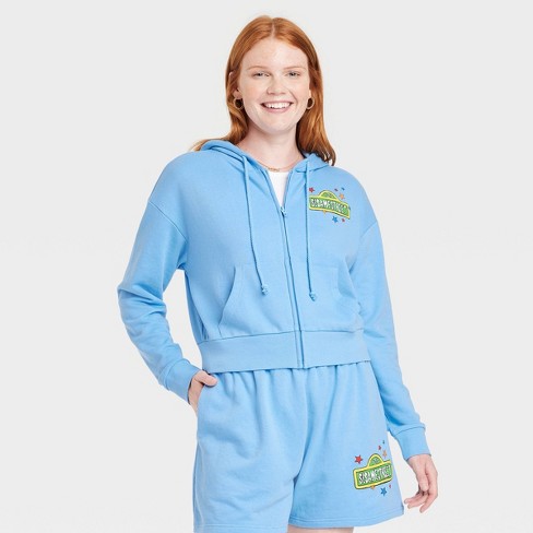 Women's Sesame Street Graphic Zip-up Sweatshirt - Blue : Target