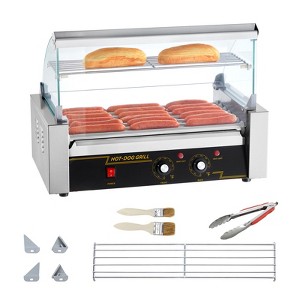 VEVOR Hot Dog Roller, 11 Rollers 30 Hot Dogs Capacity, 1650W Stainless Sausage Grill Cooker Machine with Dual Temp Control Glass Hood Acrylic Cover - 1 of 4