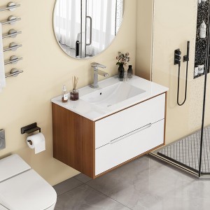 KWPZQEB 32" Gloss Wall-Mounted Bathroom Vanity with Sink Combo, Floating Vanity with 2 Drawers & Unique Handle-Free Design for Small Space, White - 1 of 4