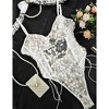 Clearlove Women Lace Up Floral Embroidered Teddy Lingerie Bodysuit Top Mesh Sheer One Piece - 2 of 4