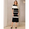 INSPIRE CHIC Women's Striped Ribbed Short Sleeve Midi Basic Knitted Dresses - 2 of 4