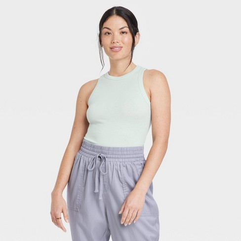 Women's Slim Fit Ribbed High Neck Tank Top - A New Day™ Gray S
