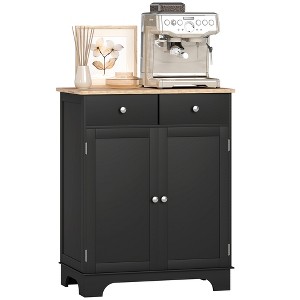 HOMCOM Kitchen Storage Cabinet, Sideboard Floor Cupboard with Solid Wood Top, Adjustable Shelf, and 2 Drawers for Living Room - 1 of 4