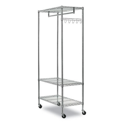 Silver 75" Portable Wire Shelving Garment Rack with Hanging Rod