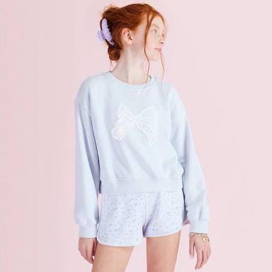 Girls' Ella French Terry Bow Applique Sweatshirt - LoveShackFancy x Target Blue S