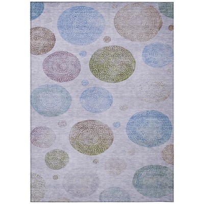 Lavender And Olive Green Geometric Washable Indoor Outdoor Area Rug