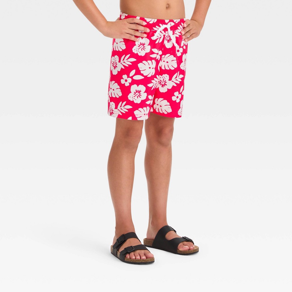 Photos - Swimwear Boys' Floral Hibiscus Printed Swim Shorts - Cat & Jack™ Red S