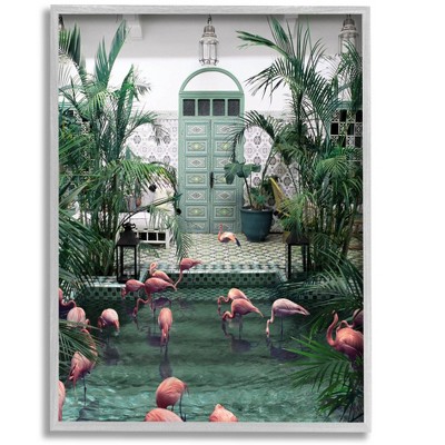 Stupell Industries Tropical Flamingo Pool Resort Framed Giclee Art