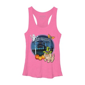 Women's Design By Humans Puppy Dog Witch Hat Halloween Ghost By Fractals Racerback Tank Top - 1 of 3
