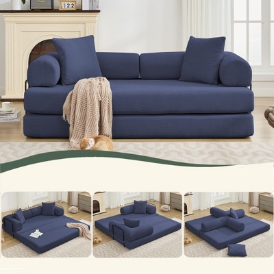 78.5" Corduroy 4-in-1 Folding Convertible Sleeper Sofa Bed, 3-Seater Modular Sofa with DIY Combination and 2 Pillows