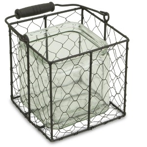 HomeRoots 6" Clear and Brown Glass and Metal Lattice Tabletop Lantern Candle Holder - 1 of 4