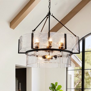 LLHZSY 27 1/2"W 2-Tier Handmade Glass Pendant Chandelier 9-Light Fixture  for Dining Room Kitchen Island-Black - 1 of 4