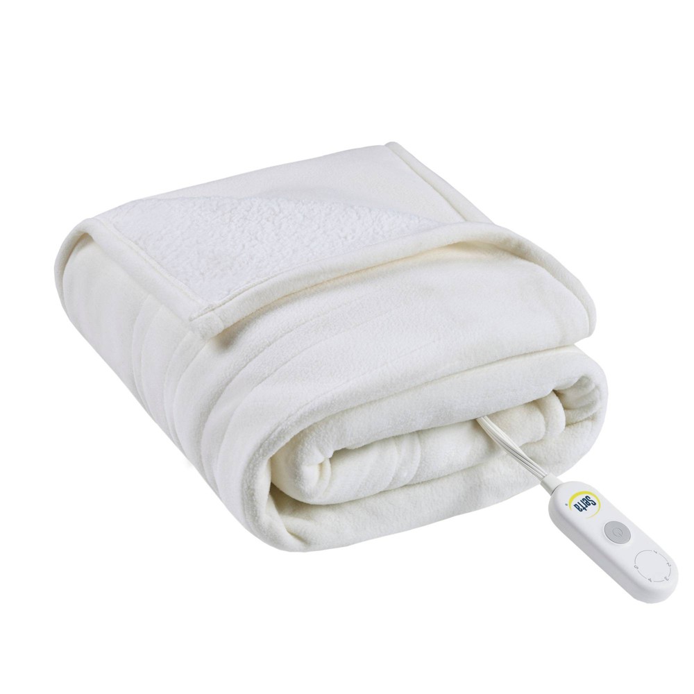 Photos - Duvet Serta 50"x60" Fleece to Shearling Electric Heated Throw Blanket Ivory: Mid 