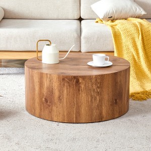 FONTOI Cylindrical Coffee Tables with Anti-slip Feet for Small Spaces Living Room Bedroom Balcony Office Side Table, Wood, 27.5"*12"*27.5" - 1 of 4