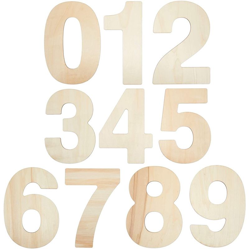 Bright Creations 10 Piece Unfinished Wood 12-Inch Number 0-9 for DIY Crafts & Home Wall Decor, 1 of 9