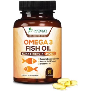 Omega 3 Fish Oil Capsules 3x Strength 2400mg EPA & DHA, Highest Potency - 60 Softgels;120 Softgels;180 Softgels - 1 of 4