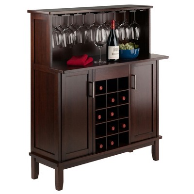 Winsome Cappuccino Wood Wine Bar with Storage and Stemware Rack