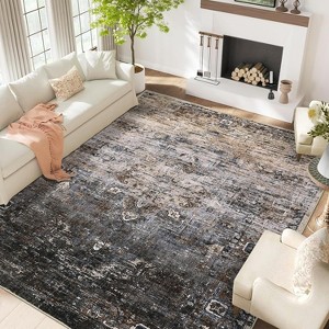 Ombre Vintage Distressed Area Rug, Washable Ultra-Thin Non-Slip Soft Carpet for Living Room Bedroom - 1 of 4