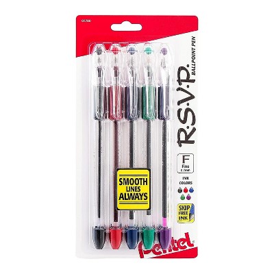 Pentel R.S.V.P. Ballpoint Pens Fine Point Assorted Ink 5 Pack (BK90BP5M) 474028