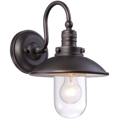 Minka Lavery Industrial Farm Outdoor Wall Light Fixture Oil Rubbed Bronze 13" Clear Glass for Post Exterior Deck Porch Yard Patio