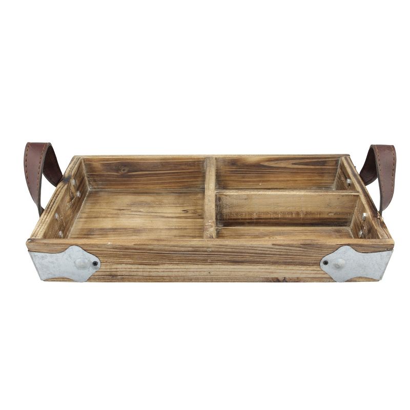14.5&#34; x 11&#34; Rustic Divided Wood Tray with Leather Handles Brown - Stonebriar Collection, 2 of 6