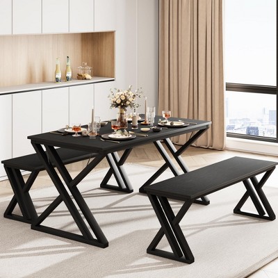 Dining Table Set for 4, Sturdy Metal Kitchen Table Set with X Metal Frame Space Saving, Ideal for Kitchen, Apartment, Studio, Black