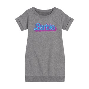 Girls' - Barbie - Pool Water Reflection Graphic Short Sleeve Fleece Dress - 1 of 3