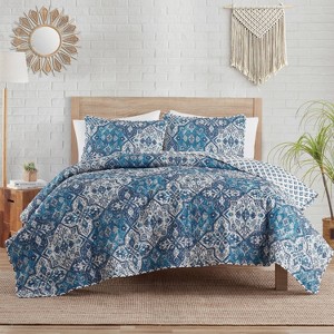 VCNY 2pc Twin Denim Boho Medallion Reversible Quilt Set: Microfiber, Hypoallergenic, No Fill - 1 of 4