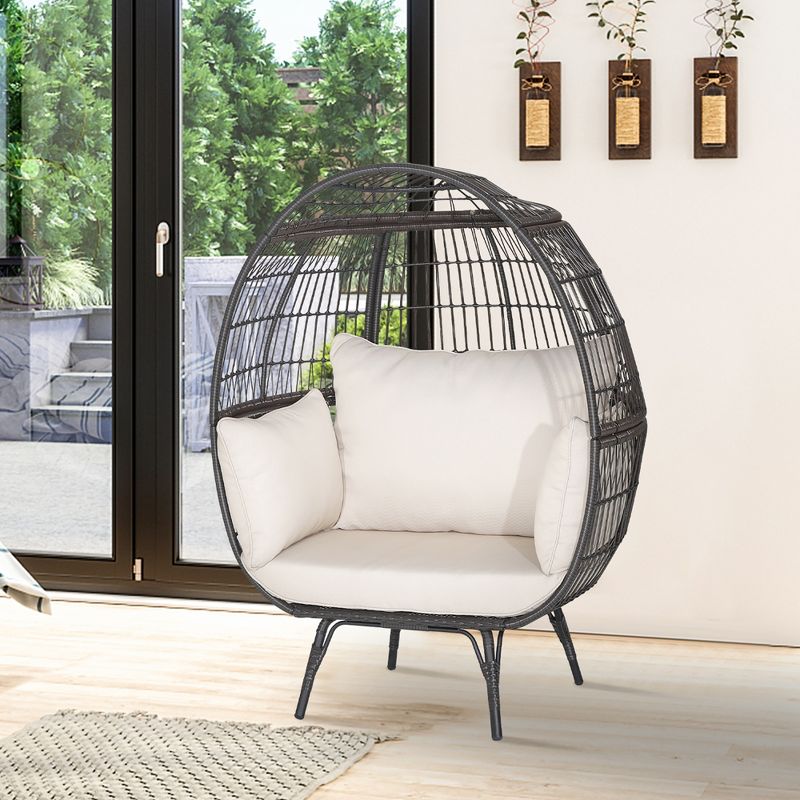 Tangkula Patio Rattan Wicker Lounge Chair Oversized Outdoor Metal Frame Egg Chair w/ 4 Cushions, 2 of 11