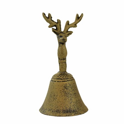 Transpac 5.75 In Brass Reindeer Bell Ring Antlers Clapper Decorative Bells