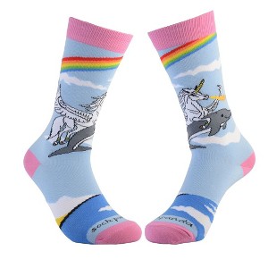 Land of Dreams Socks - Fire Breathing Unicorn on a Dolphin! from the Sock Panda (Men's or Women's Sizes) - 1 of 4