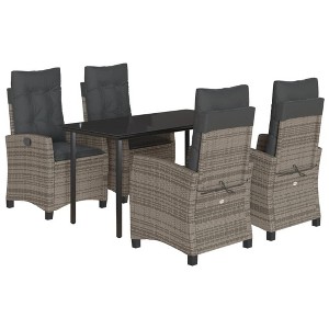vidaXL 5 Piece Patio Dining Set with Cushions Gray Poly Rattan - 55.1" Table Length Without Footrest 4 Items - 1 of 4