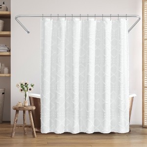 Americanflat 71x71 White Woven Shower Curtain with Tassel And Accents - Includes 12 Grommets and Hooks - 100% Polyester - 1 of 4