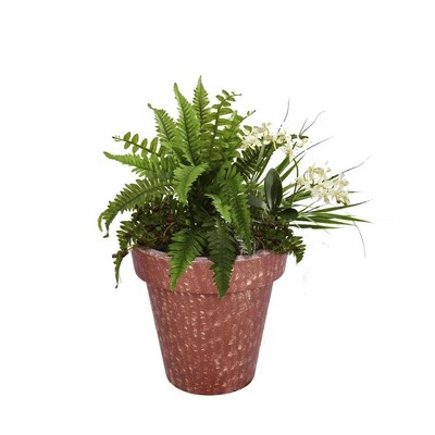 Evergreen Outdoor Fiberglass Planter with Solar Lights, Terracotta