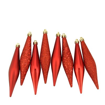 Northlight 8ct Red Shatterproof 4-Finish Finial Drop Christmas Ornaments 6"