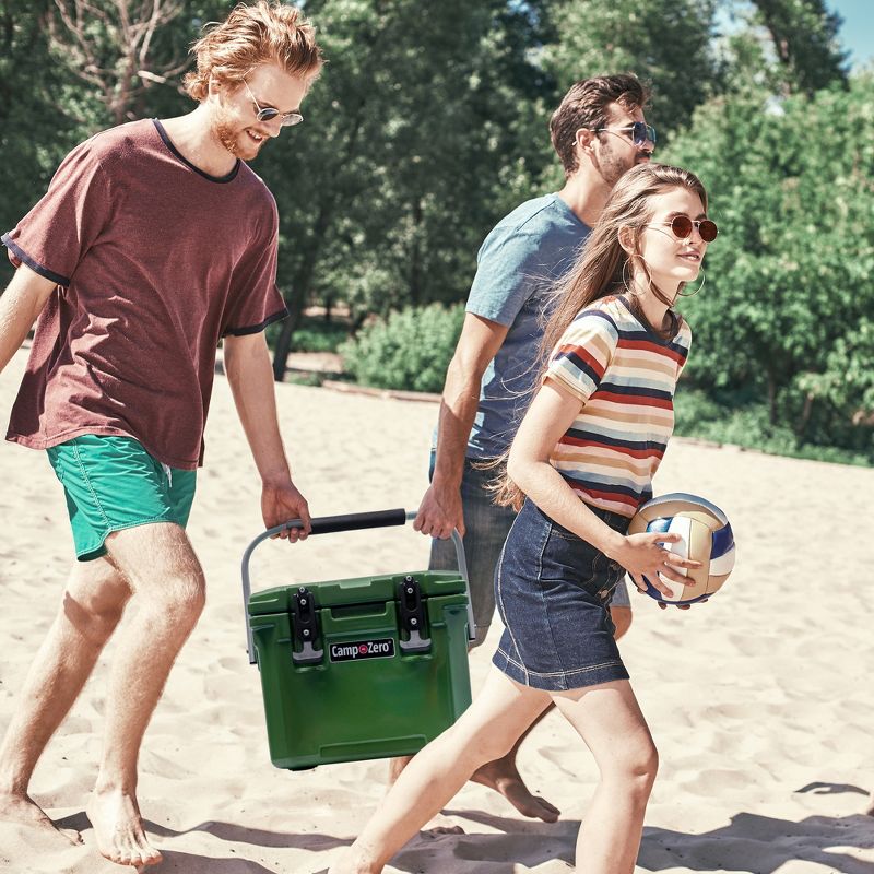 CAMP-ZERO 10 Liter 10.6 Quart Lidded Cooler with 2 Molded In Cup Holders, Folding Aluminum Handle Grip, and Locking System, Dark Green, 4 of 7