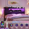 Aheaplus Storage Headboard with Led Lights & Charging Station - 3 of 4