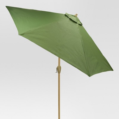 8.9' x 8.9' Round Sling Patio Umbrella Green - Light Wood Pole - Threshold™