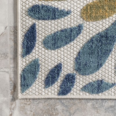 Teal and Ivory Floral Synthetic 5' x 8' Area Rug