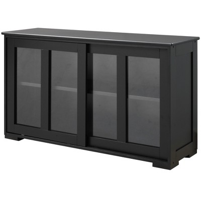 Modern Black Stackable Sideboard with Sliding Glass Door and Adjustable Shelf