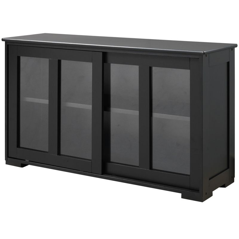 HOMCOM Modern Kitchen Sideboard, Stackable Buffet Cabinet, Sliding Glass Door Cupboard with Adjustable Shelf, Black, 4 of 7
